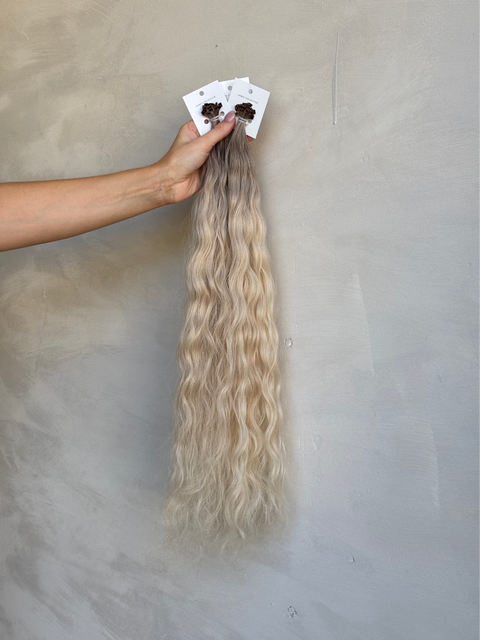 Blonde wavy ktip hair extensions 